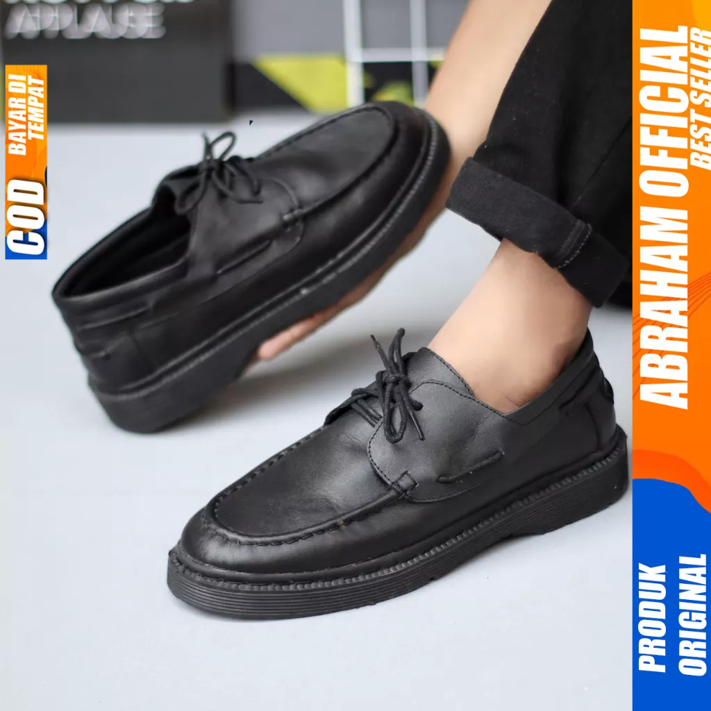 Sepatu Docmart Low Boots Formal Kerja Kulit Asli Hitam Pria