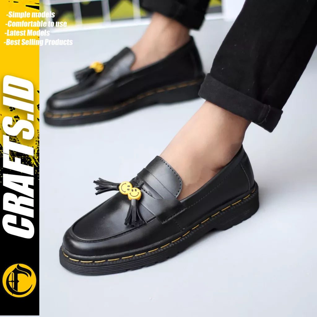 Crafts Sepatu Loafers Penny Docmart Pantofel White Black Pria