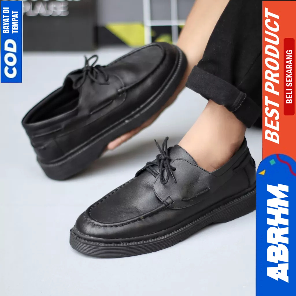 ABRHM Sepatu Formal Pantofel Kulit Asli Oxfrod Kerja Hitam Pria