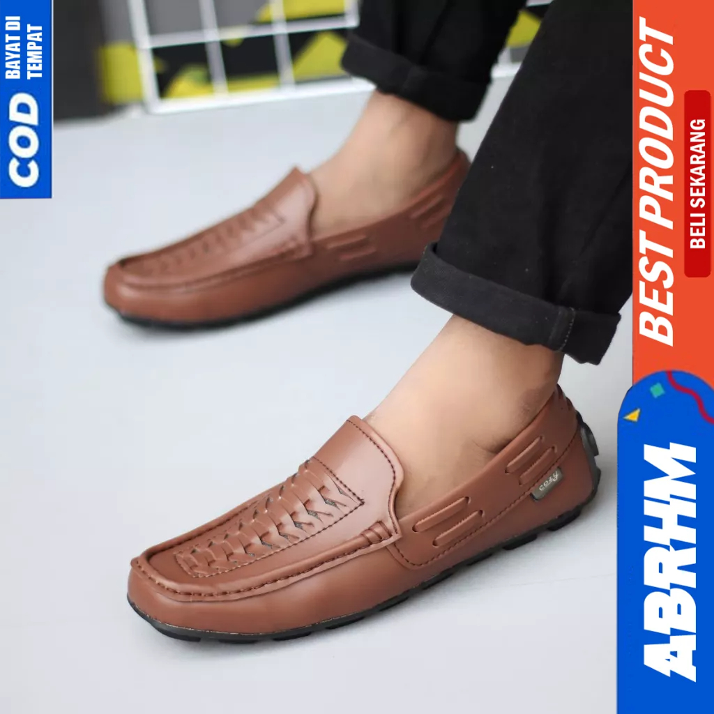 ABRHM Sepatu Loafers Slip On Casual Formal Kerja Hitam Pria