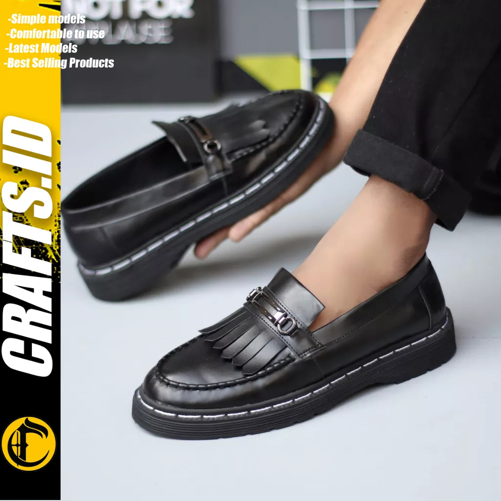 Crafts Sepatu Loafers Pantofel Kulit Pu Hitam Pria