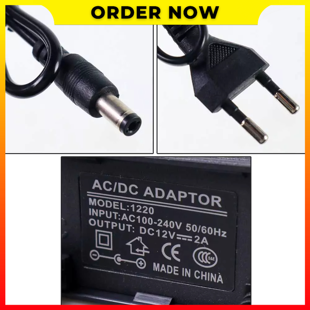 Adaptor Daya AC DC Input 100 240V Output 12V 2A 50 60Hz Kamera CCTV Lampu LED Router Nirkabel Power Supply EU Plug Outdoor Tahan Air CCTUNG - 7CAD06BK