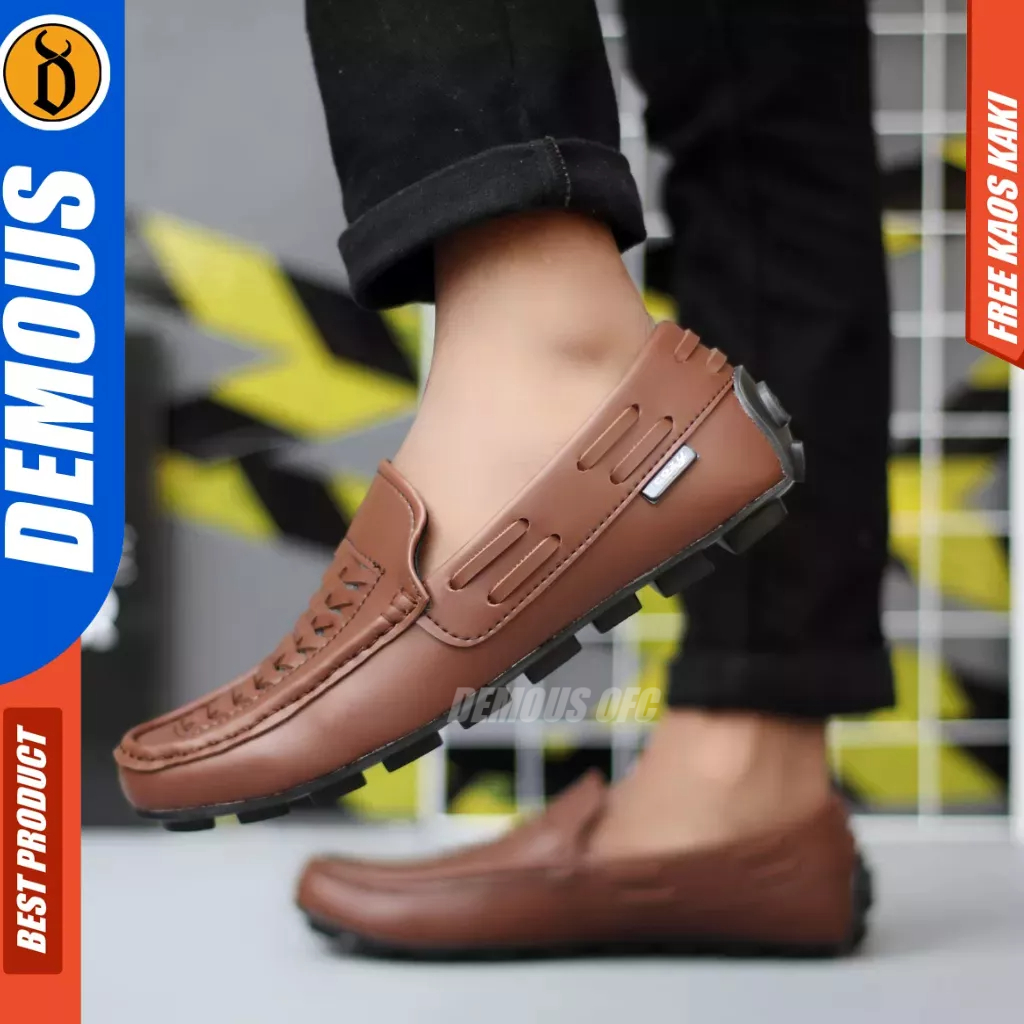 DEMOUS MORIZ - Sepatu Slip-on Formal Casual Hitam Kulit Pu Pria