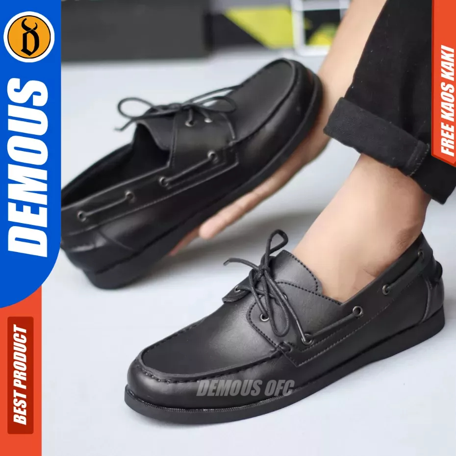 DEMOUS Arind - Sepatu Formal Casual Tali Hitam Kulit PU Pria