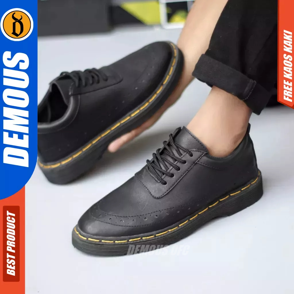 DEMOUS AVS - Sepatu Formal Docmart Low Boots Tali Hitam Kerja Pria