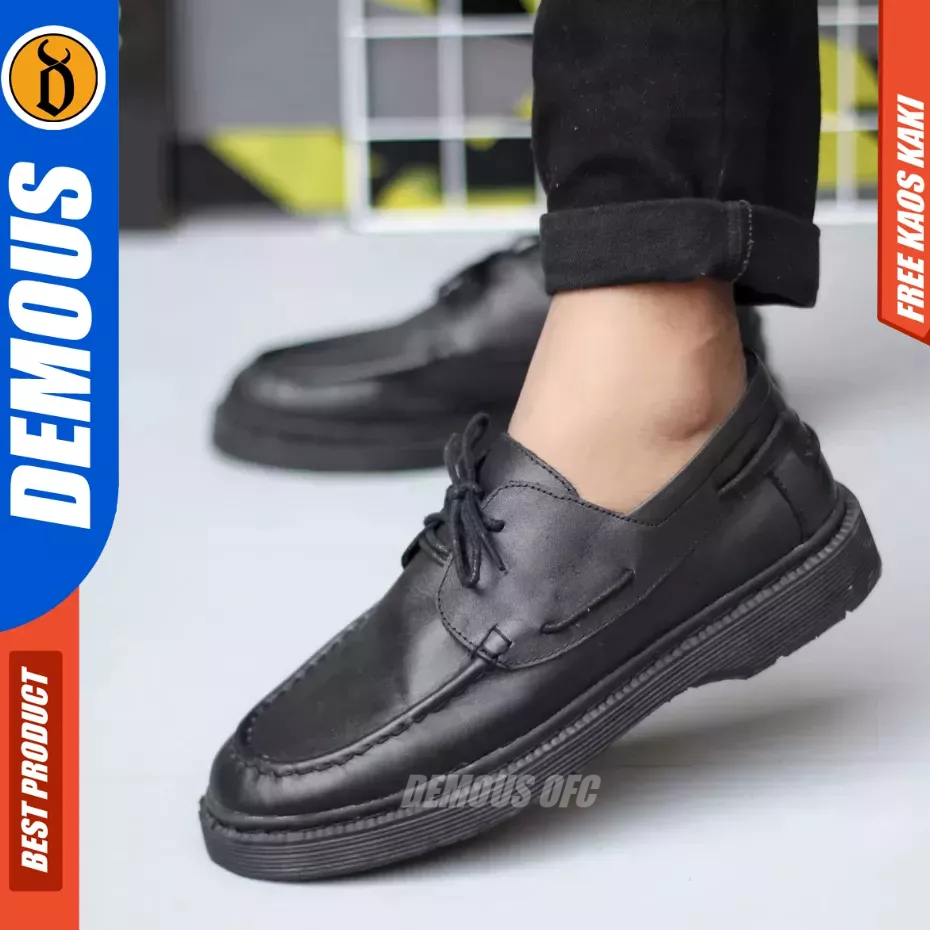 DEMOUS Nanami - Sepatu Formal Oxford Tali hitam Kulit Asli Pria