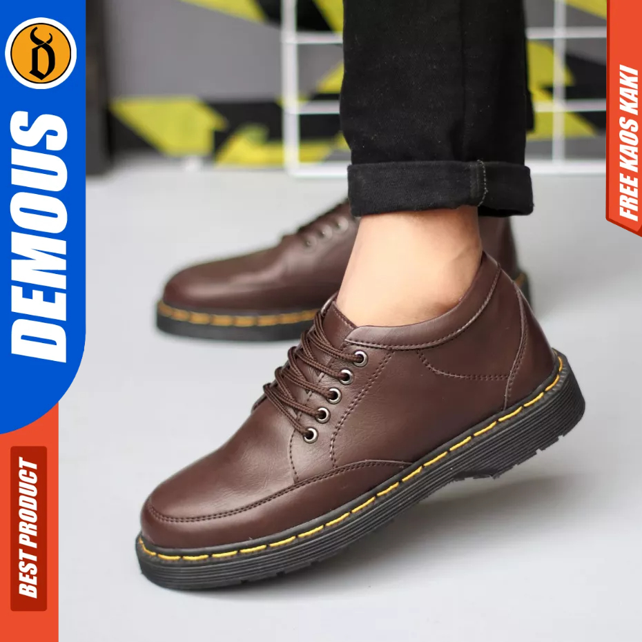 DEMOUS Fushion - Sepatu Pantofel Formal Docmart Low Boots Hitam Kerja Pria