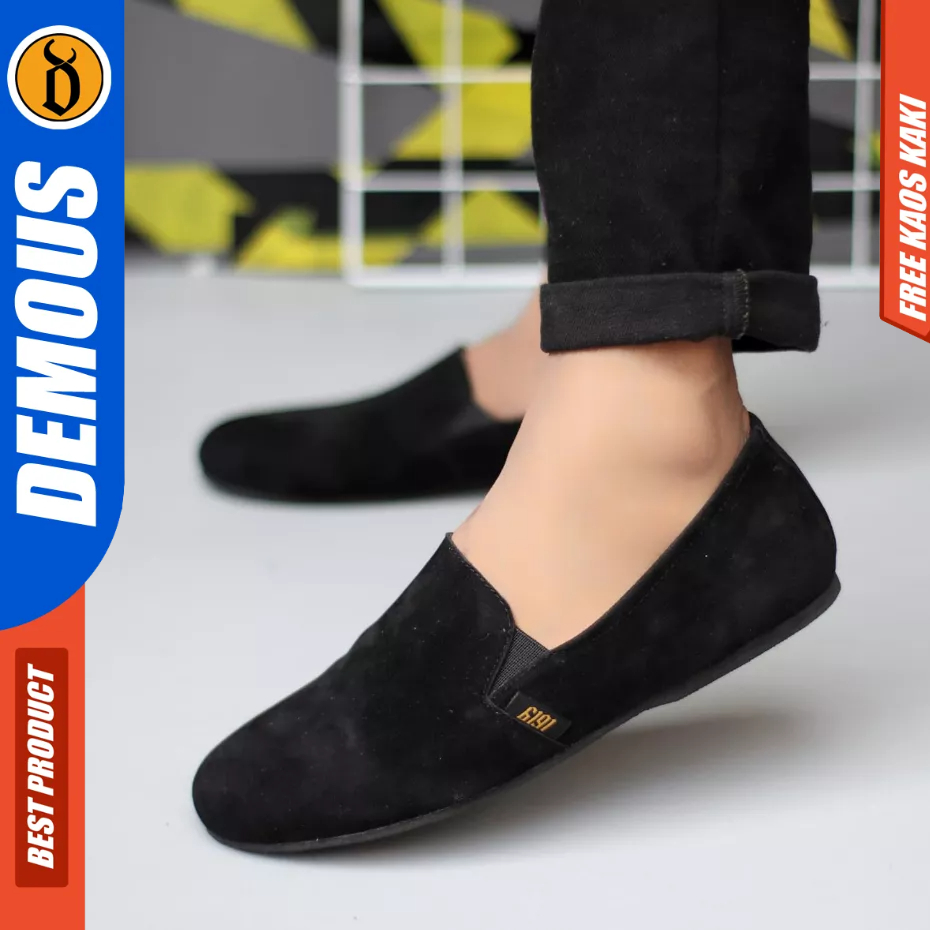 DEMOUS CHORD - Sepatu Slip-on Casual Antislip Kerja Hitam Pria