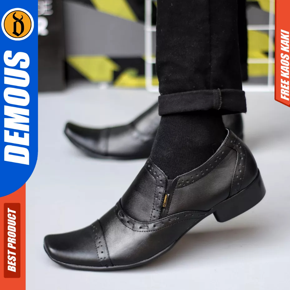 DEMOUS - Sepatu Formal Pantofel Ukuran Besar 44 45 46 47 Hitam Kulit Asli Pria