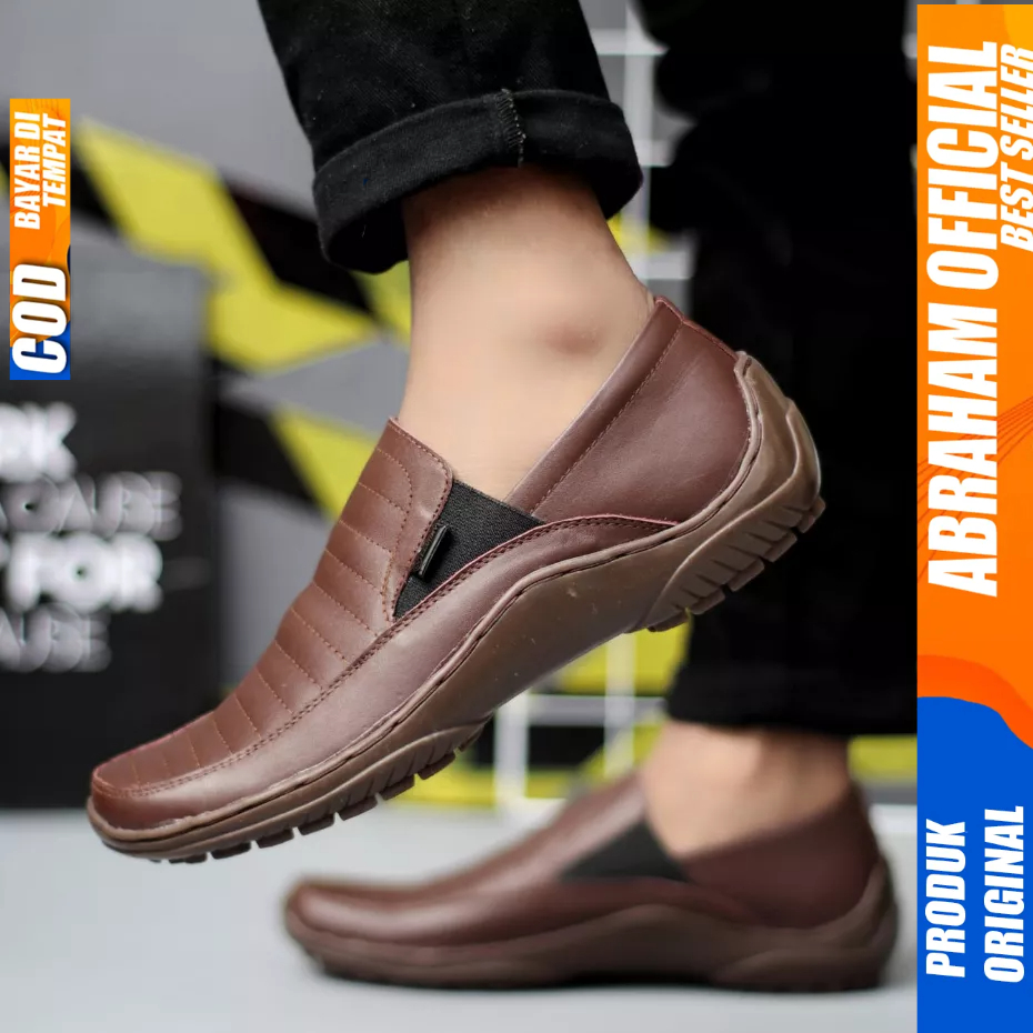 Sepatu Casual Formal Slop Kulit Asli Pantofel Hitam Pria