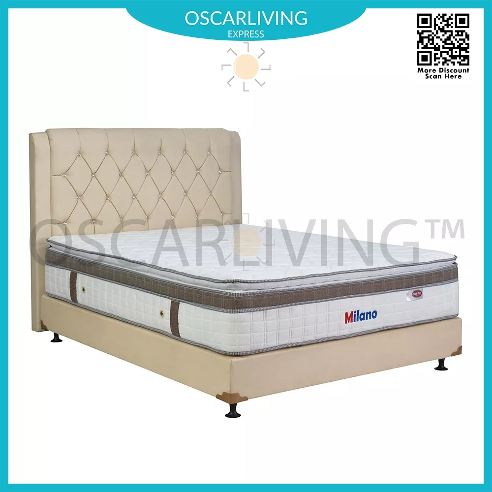 Eversoft Kasur Springbed Milano Latex Spring Putih HB Oxford Premium Cream Spring Bed Fullset - Jabo