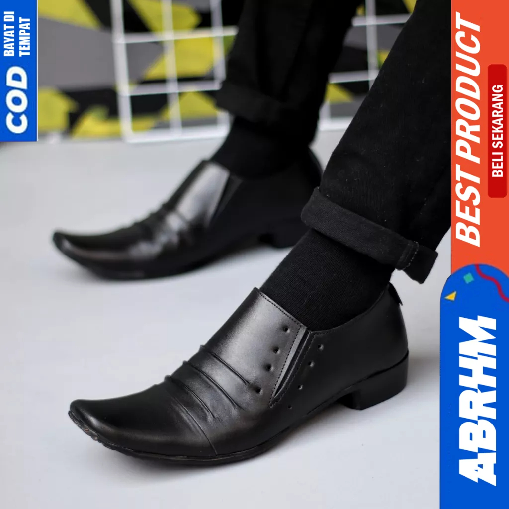 ABRHM Sepatu Pantofel Formal Hitam Kerja Kantor Kulit Asli Ukuran Besar 44 45 46 47 Pria