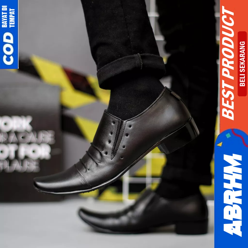 ABRHM Sepatu Pantofel Formal Hitam Kerja Kantor Kulit Asli Ukuran Besar 44 45 46 47 Pria