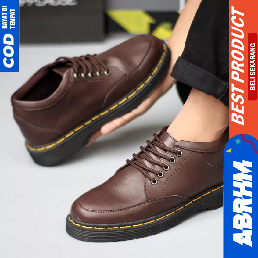 ABRHM Sepatu Formal Pantofel Hitam Docmart Low Boots Pria