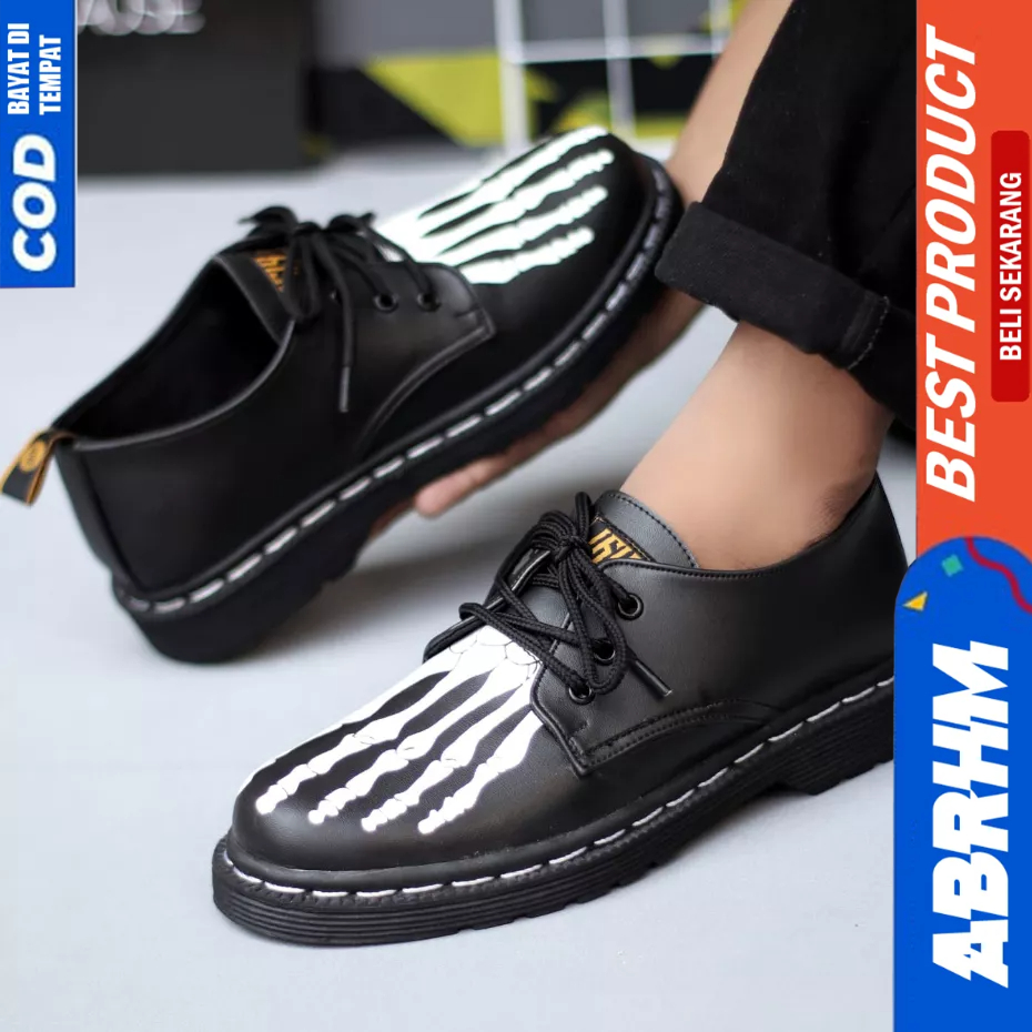 ABRHM Sepatu Formal Pantofel Docmart Casual Kulit Hitam Pria