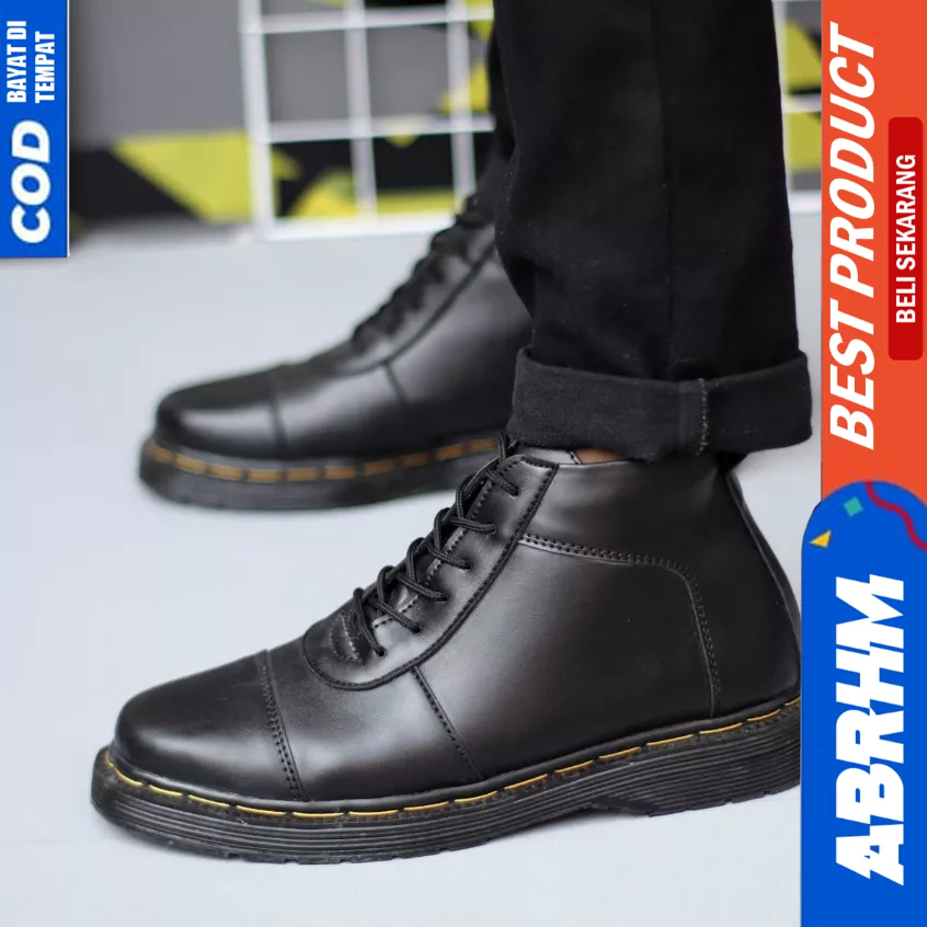 ABRHM Sepatu Formal Docmart Boots Hitam Casual Kerja Pria