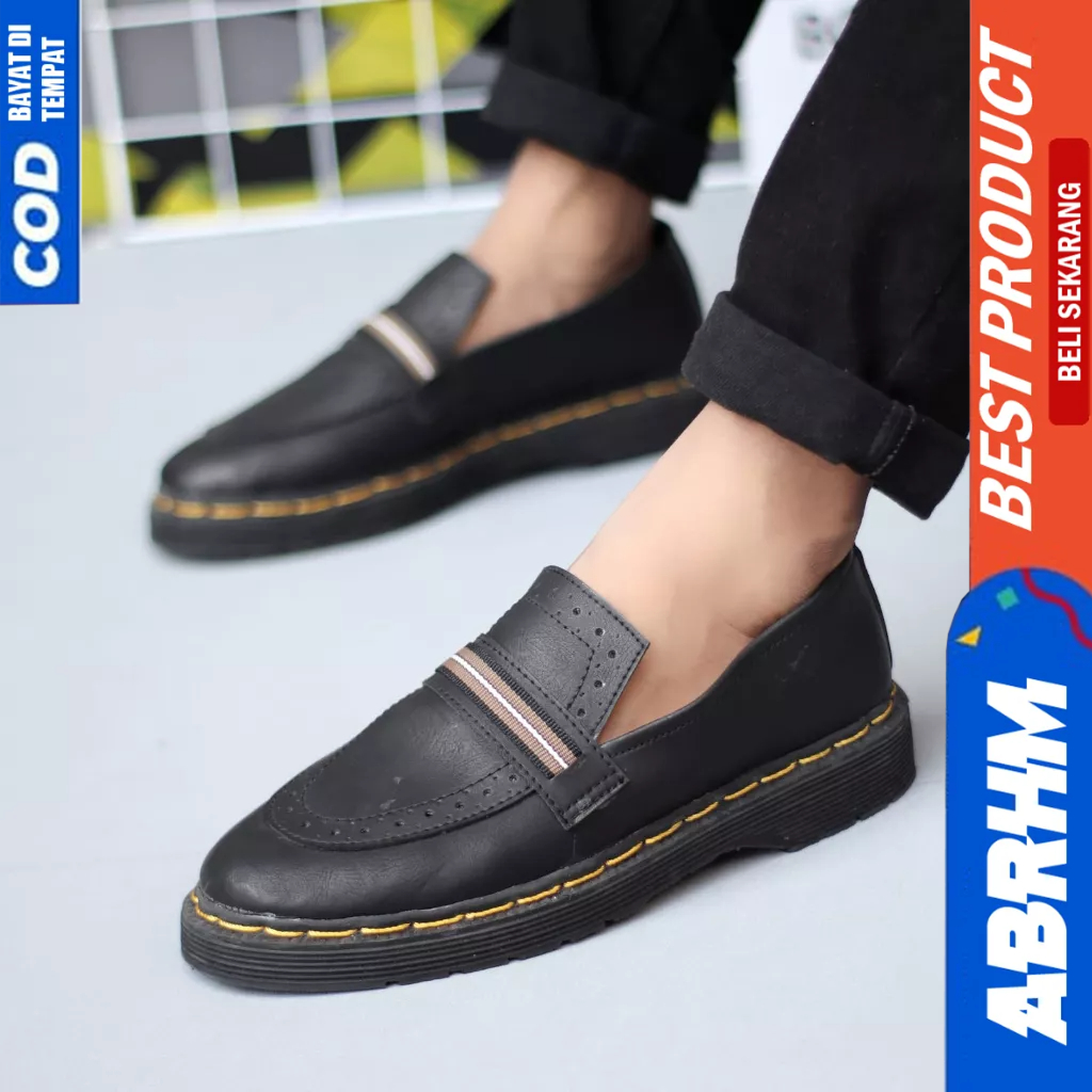 ABRHM Sepatu Loafers Docmart Casual Formal Pantofel Kerja Hitam Pria