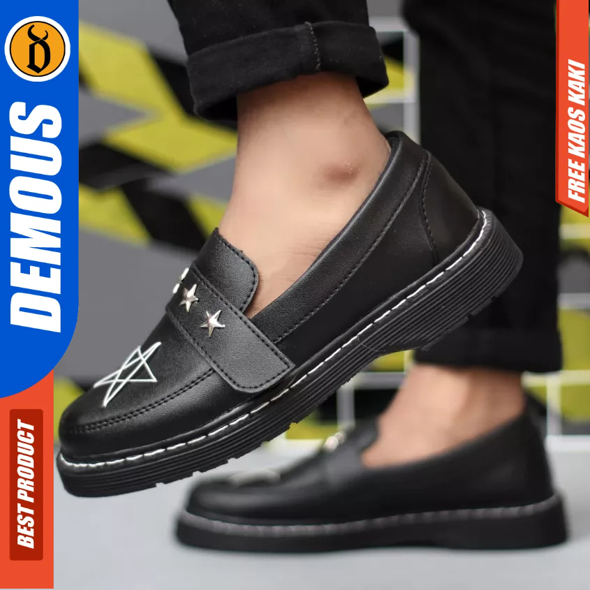 Demous Taka - Sepatu Formal Loafers Docmart Motif Bintang hitam Pria