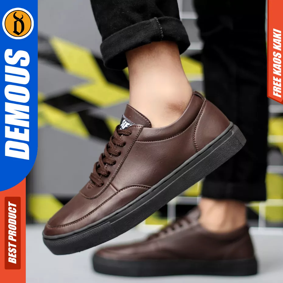 DEMOUS ROPER - Sepatu Formal Casual Sneaker Tali Hitam Kulit Pu Pria