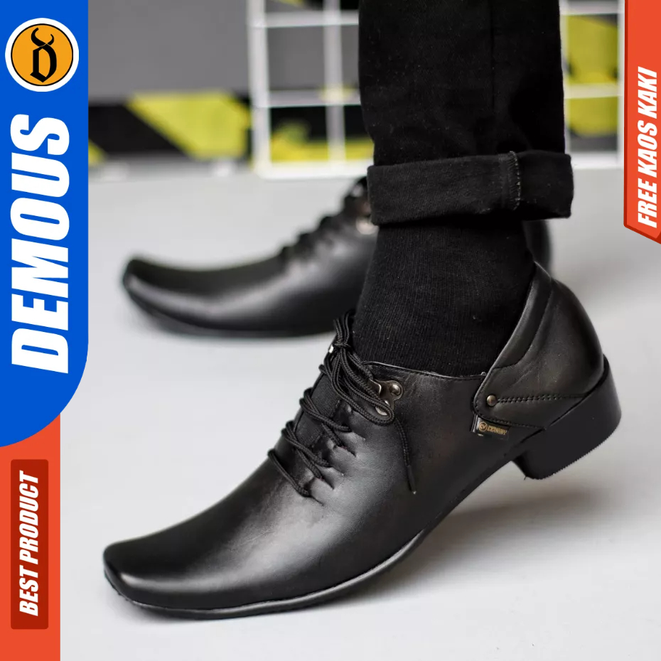 DEMOUS BONES - Sepatu Formal Pantofel Kerja Tali Hitam Kuli Ukuran Besar 44 45 46 47 Pria