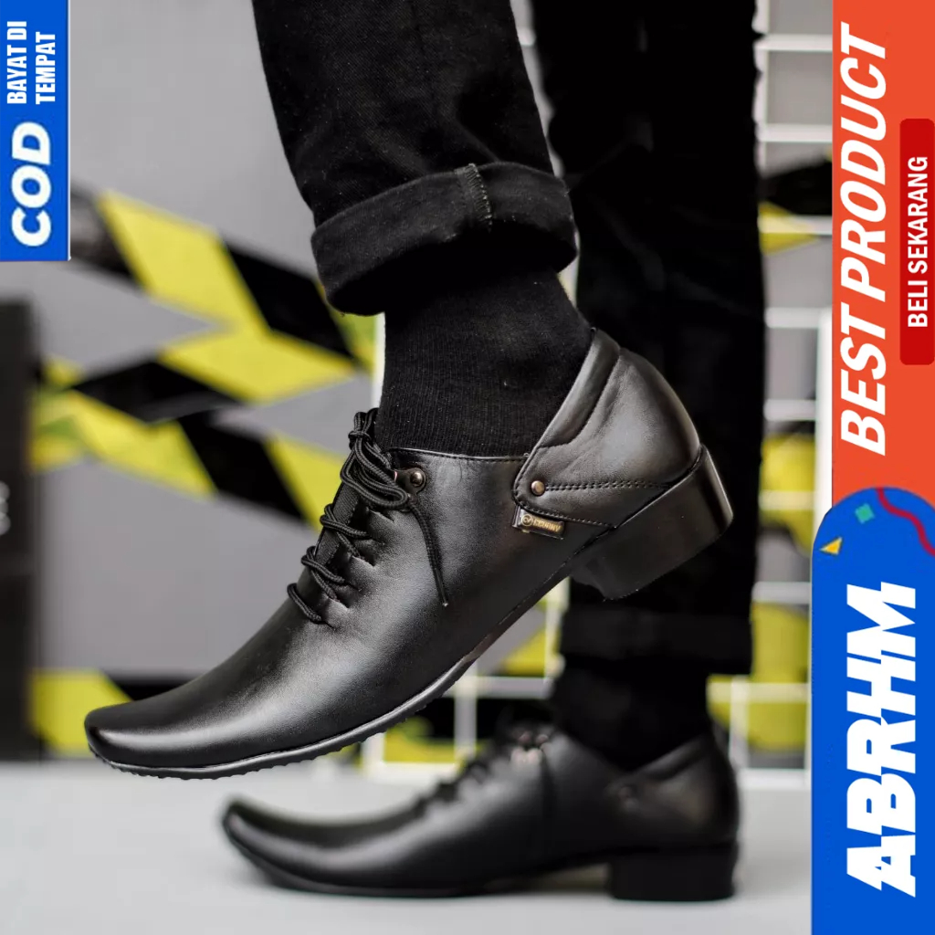 ABRHM Sepatu Kerja Hitam Kulit Formal Pantofel Ukuran Besar 44 45 46 47 Pria