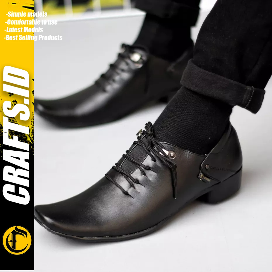 CRAFTS - Sepatu Formal Pantofel Full Black Ukuran Besar 44 45 46 47 Kerja Kulit Asli Pria