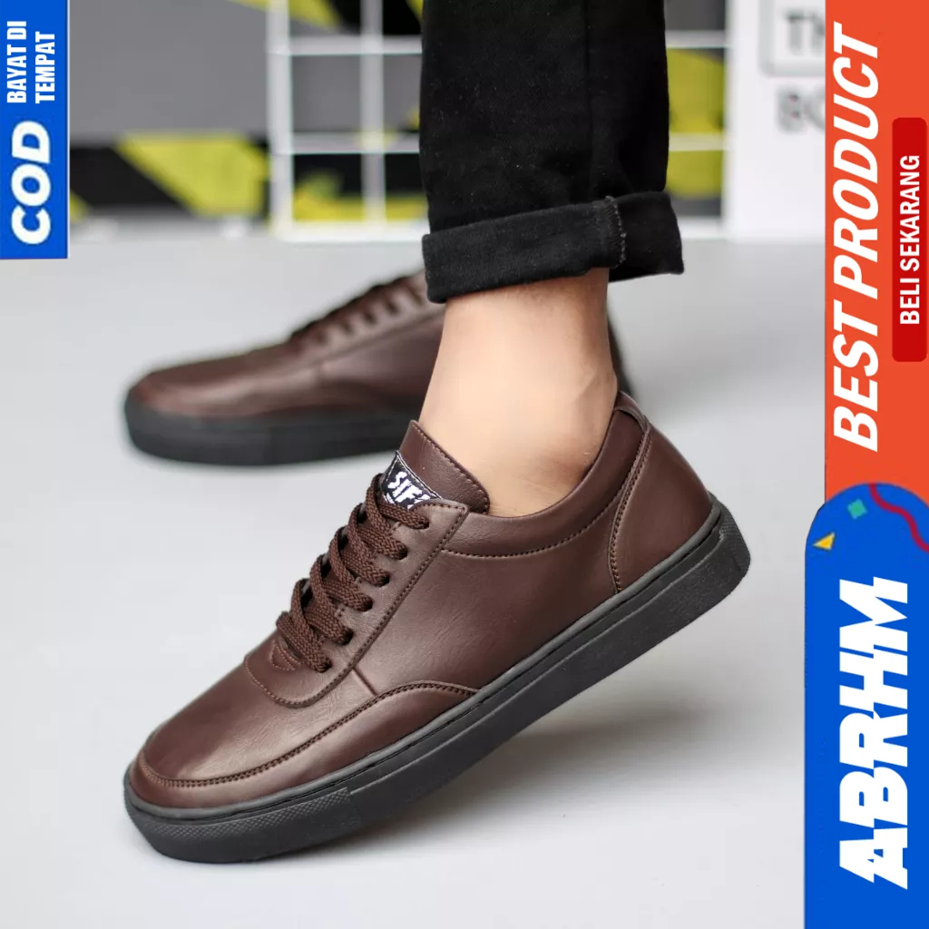 ABRHM Sepatu Casual Sneakers Hitam Kerja Formal Pria