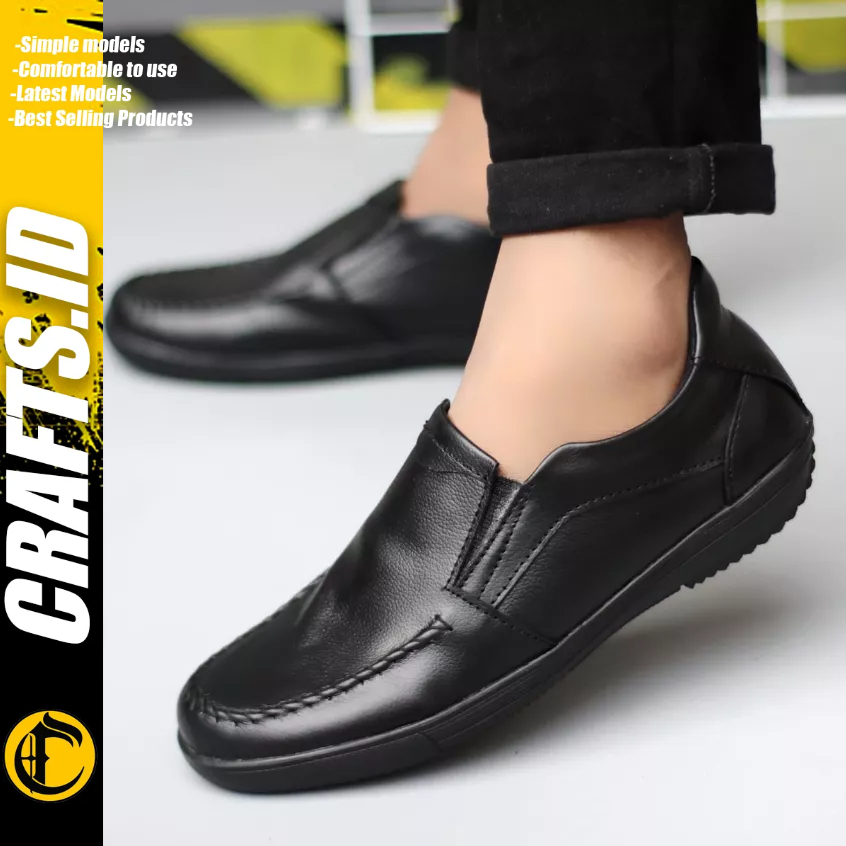 CRAFTS - Sepatu Formal Casual Hitam Loafers Kulit asli Kerja Pria