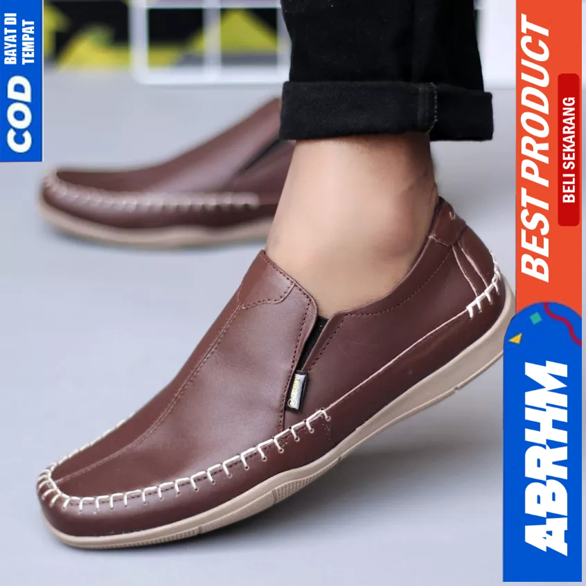 ABRHM Sepatu Casual Formal Slop Kulit Asli Pantofel Kerja Pria
