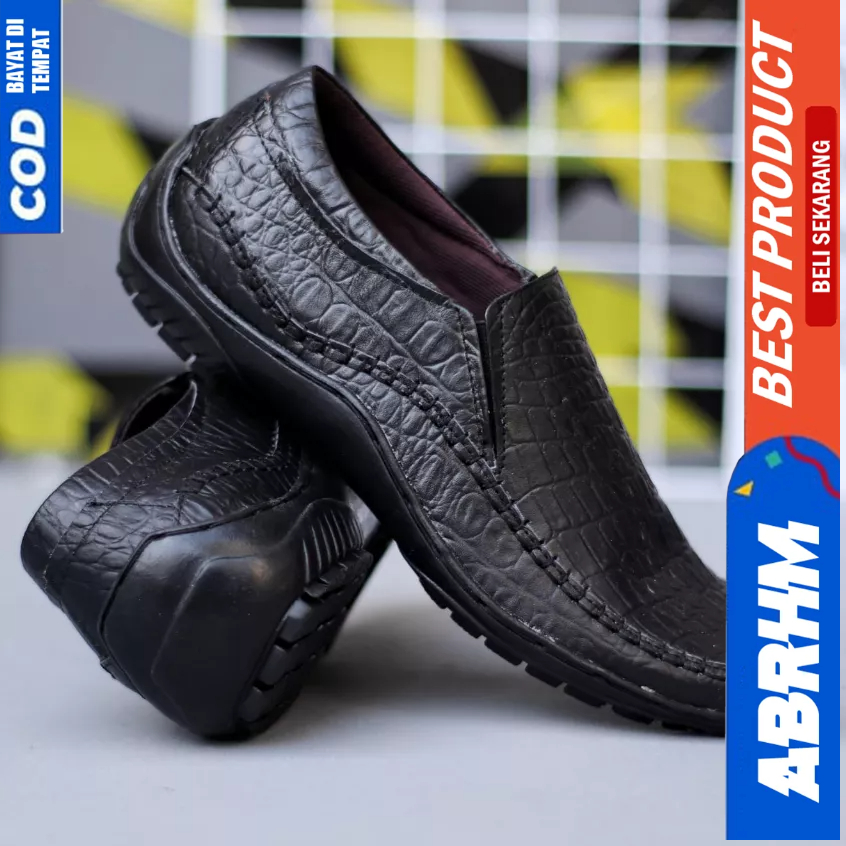 ABRHM Sepatu Formal Pantofel Kulit Asli Hitam Kerja Pria