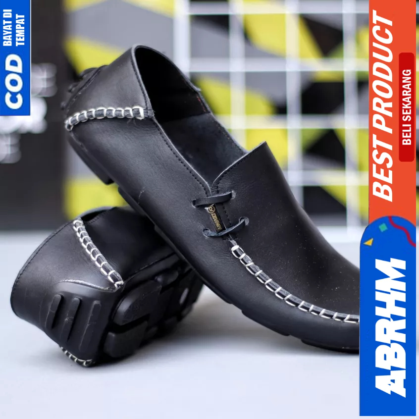 ABRHM Sepatu Casual Formal Kulit Asli Hitam Kerja Pria