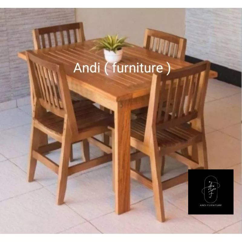meja makan cafe set kursi 4 kayu mahoni modern
