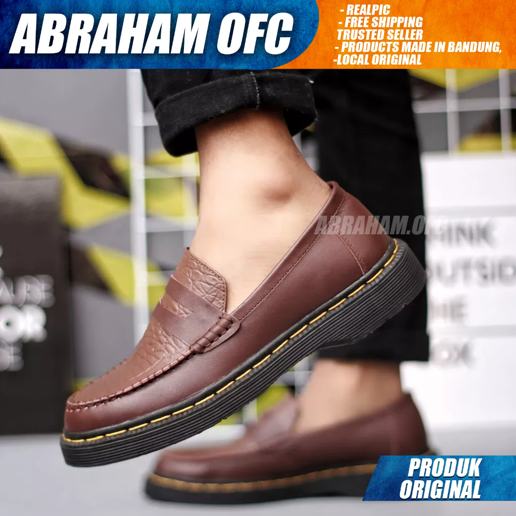 ABRAHAM Sepatu Docmart Loafers Kulit Asli Formal Pantofel Hitam Kerja Pria