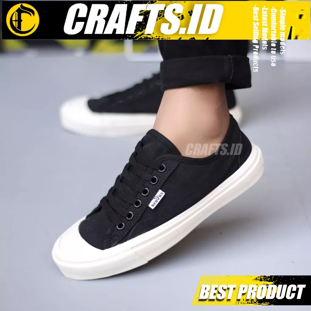 Sepatu Sneakers Kasual Sekolah Hitam Pria Crafts