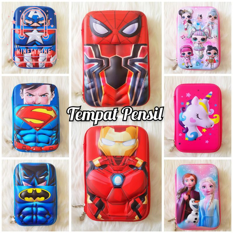 

kotak pensil anak 3D sekolah pencase timbul marvel impor