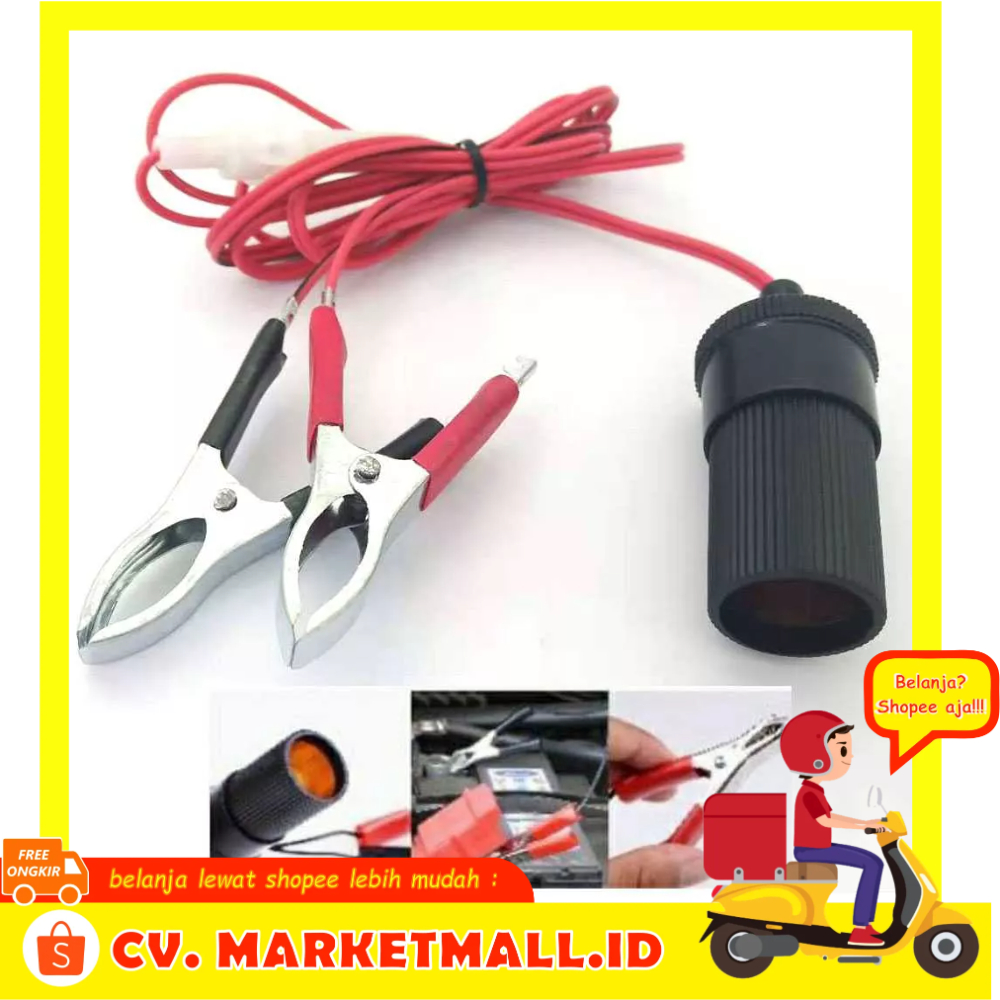 Market Mall - Port Tambahan Konektor Terminal Clip-on Aki Mobil Soket Charger Rokok Klip Buaya Kabel