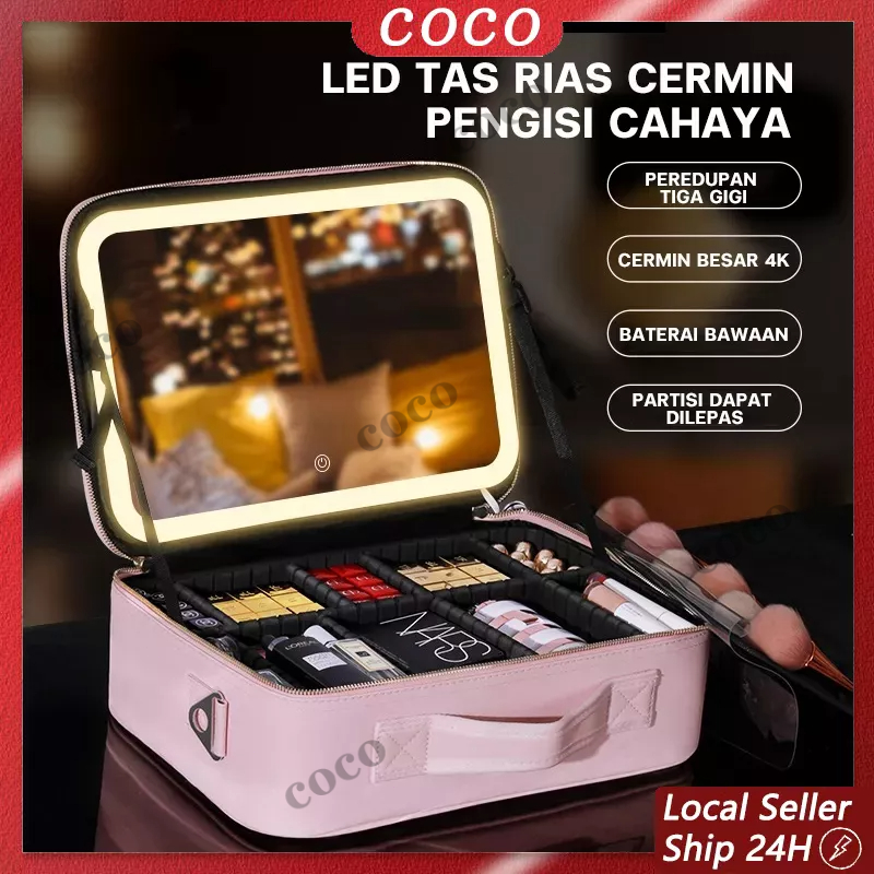 [COD]Tas Makeup Lampu/LED Makeupartist Bag MUA Beauty Case/Beautycase LED Bag Mua S / L Full Mirror 