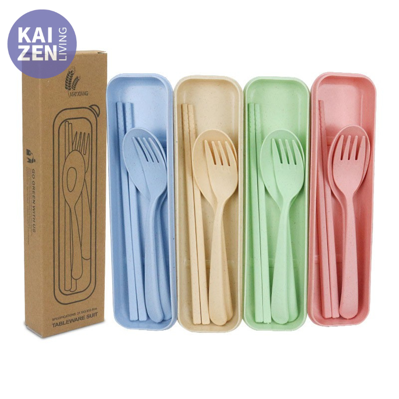 [Kaizen Living] Set Alat Makan 3 in 1 Serat Gandum / Wheat Cutlery Set Travelling/Alat Makan Hadiah