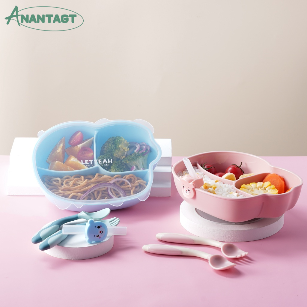 Letyeah &amp; Anantagt Piring Makan Anak Set Anti Selip/Piring mangkuk Balita Bayi Lucu Karakter/Feeding Set BPA Free