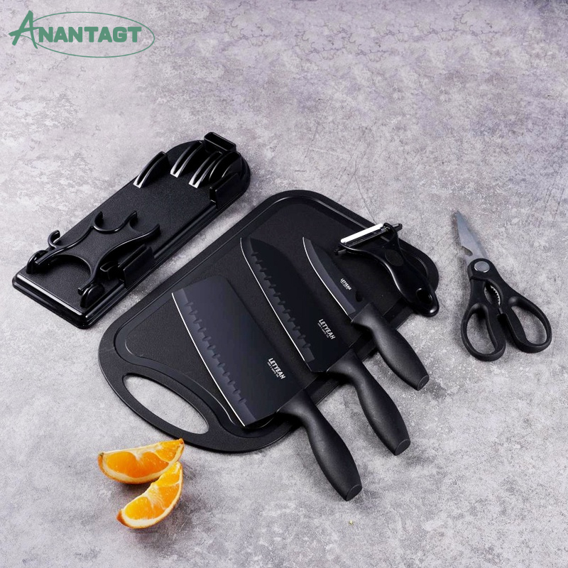 Letyeah &amp; Anantagt Pisau Dapur Set 6IN1 Tajam /Kitchen Knife Set Anti Karat Pisau Daging Gunting Pisau Buah