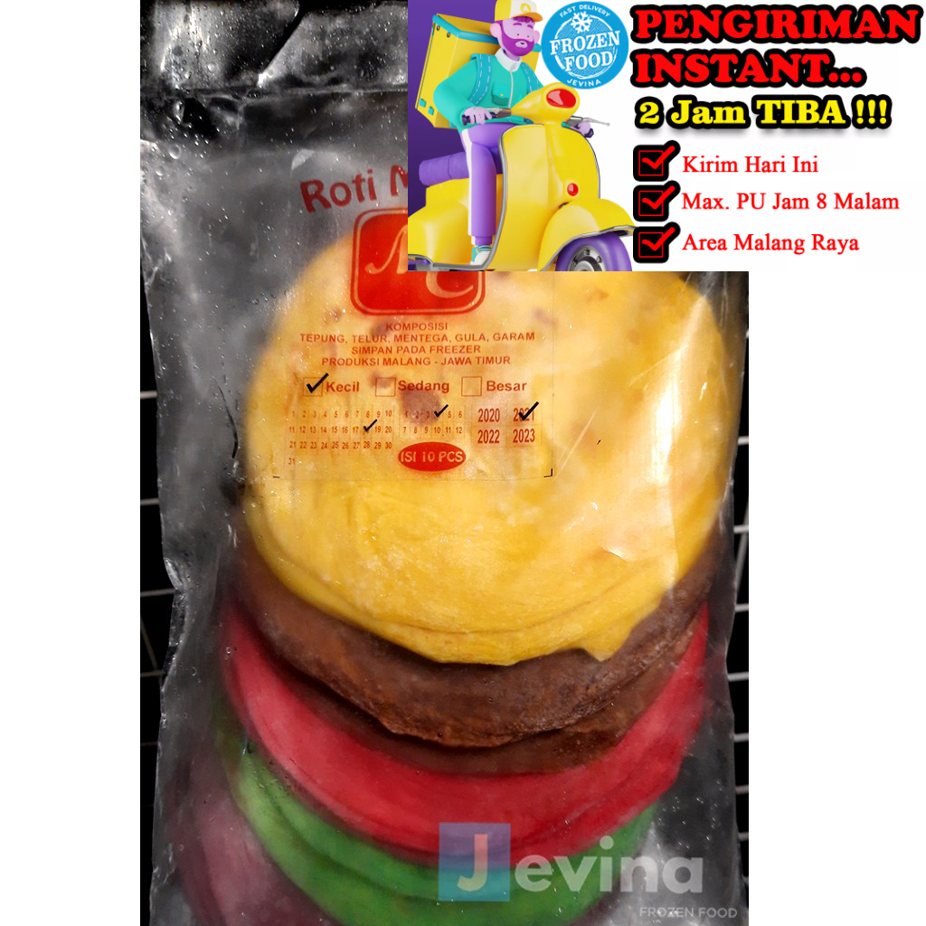 Roti Maryam Mc Mix (Durian, Cokelat, Strawberry, Pandan) 375g Isi 10
