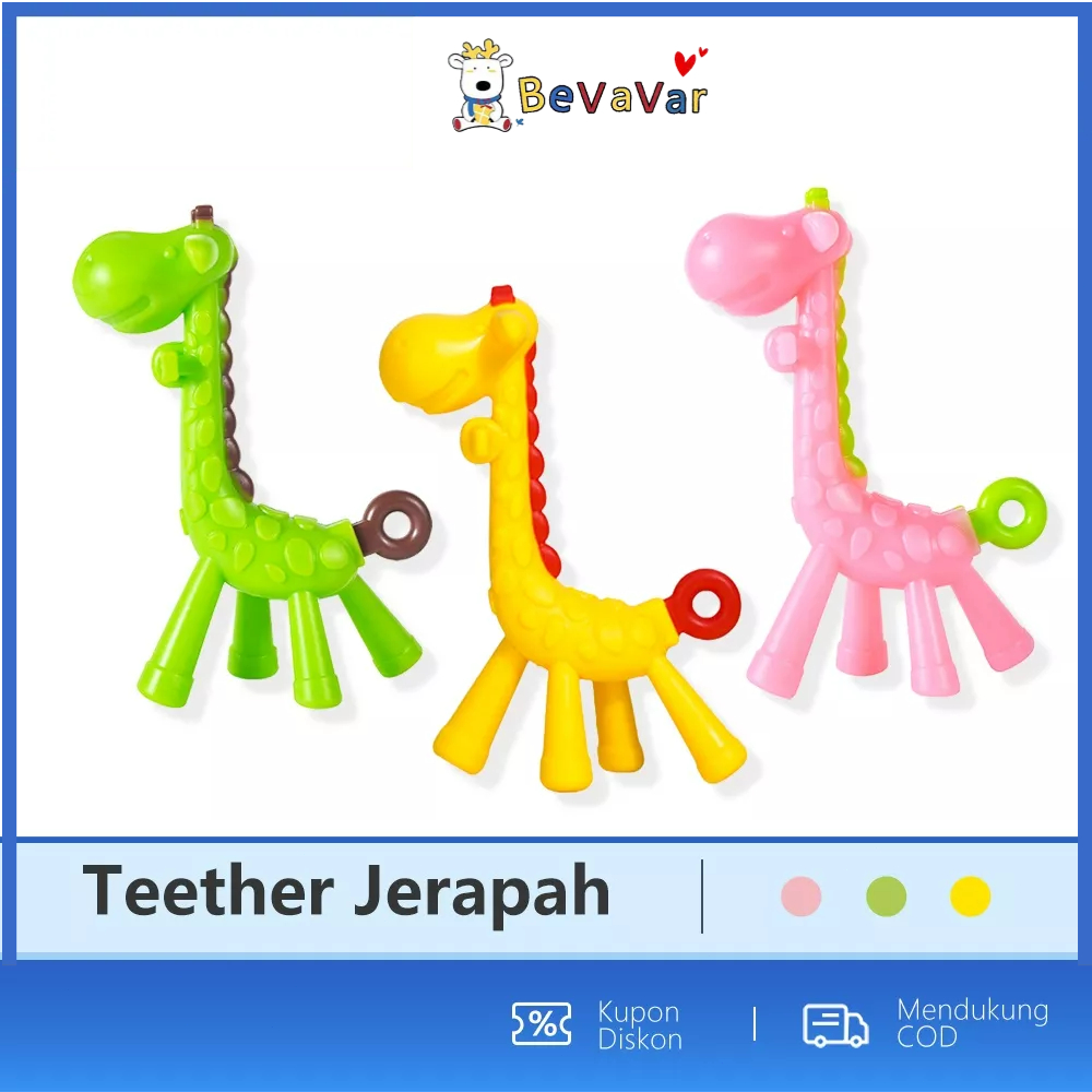 BEVAVAR Mainan Gigitan Bayi Bentuk Jerapah Teether Bayi Silikon Lembut