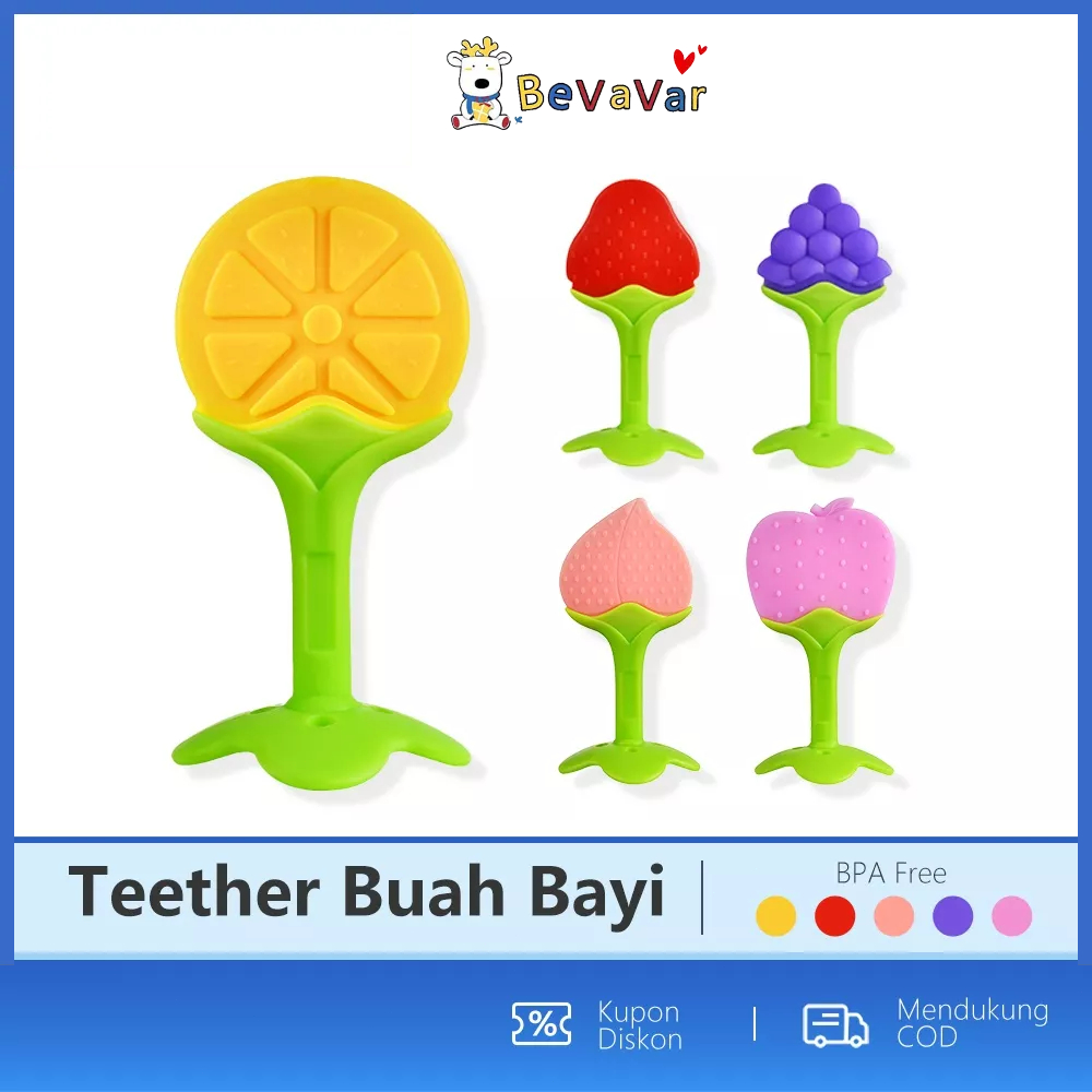 BEVAVAR Teether Bayi Silikon Teether Gigitan Bayi Bentuk Buah