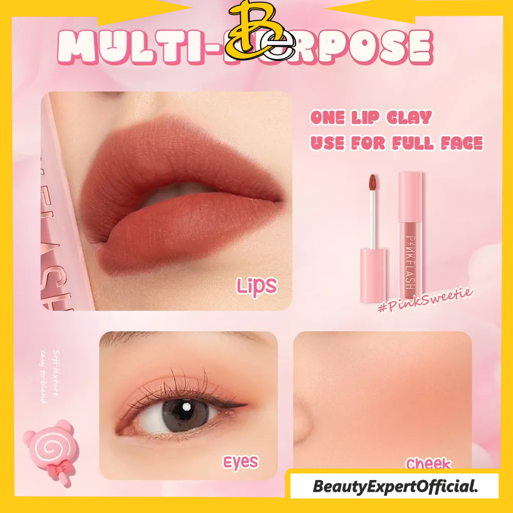 ⭐️ Beauty Expert ⭐️ [NEW] PINKFLASH PinkSweetie Fuzzy-Soft Velvet Matte Lip Clay Lipstik Lightweight High Pigment Lip Mud For Lip &amp; Cheek 21 Colors PF-L16