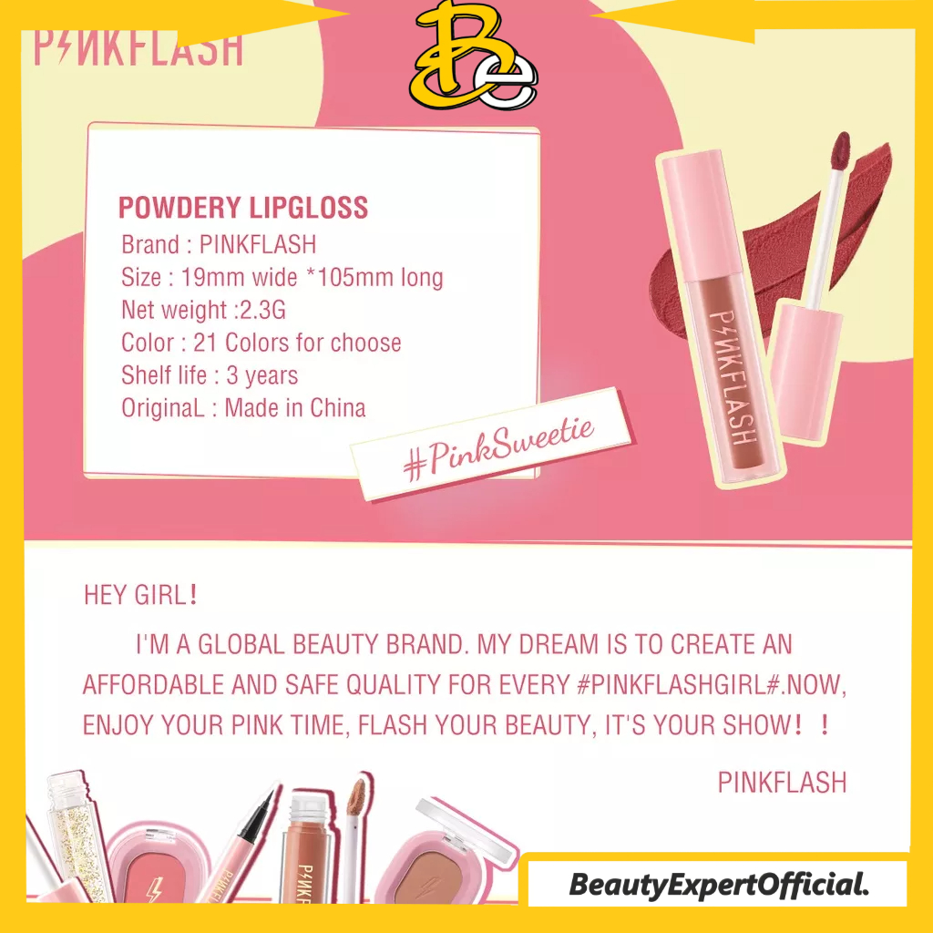 ⭐️ Beauty Expert ⭐️ [NEW] PINKFLASH PinkSweetie Fuzzy-Soft Velvet Matte Lip Clay Lipstik Lightweight High Pigment Lip Mud For Lip &amp; Cheek 21 Colors PF-L16