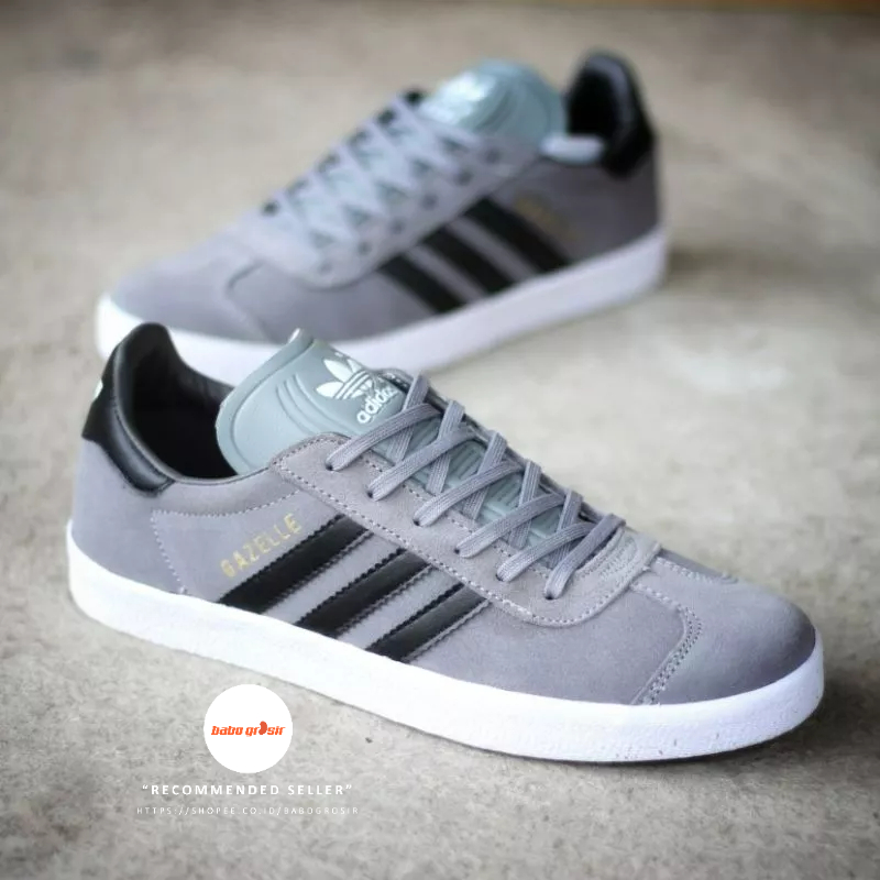 PROMO Sepatu Sneakers Murah | Adidas Gazelle Suede Leather Grey Black White Premium Quality, Harga Murah, Kualitas Mewah