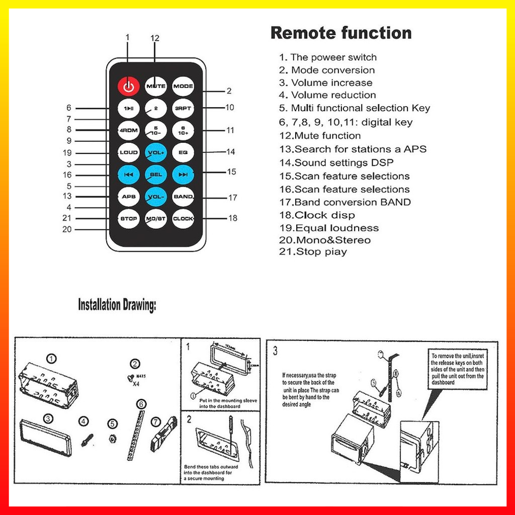 Tape Audio Mobil Multifungsi Tampilan LCD Bluetooth MP3 FM Radio Mendukung SD Card dan USB Up to 32 GB JSD-520L Taffware - TFRS06BK