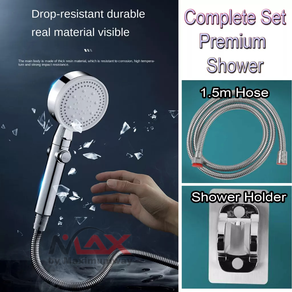 SOHE Shower Set Premium (Shower + Selang + Holder) kualitas bagus 5 mode sower pancuran air kamar mandi tekanan air jadi kuat anti patah terbanting jatuh untuk kamarmandi minimalis modern dan exclusive Shower head Adjustable Shower Head High Pressure