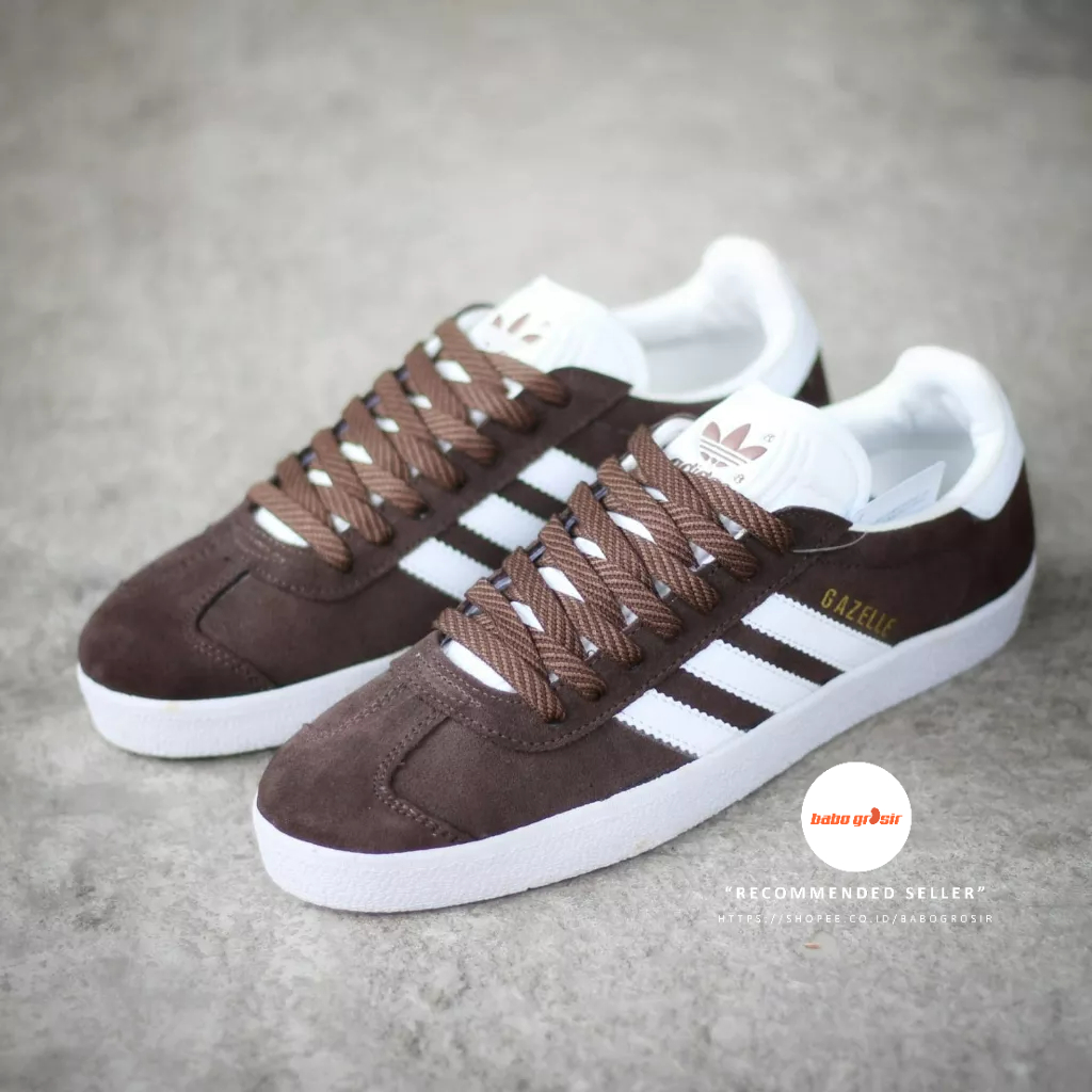 PROMO Sepatu Sneakers Adidas Gazelle Brown White Premium TOP Quality, Bahan Kulit Suede ASLI, Harga Termurah