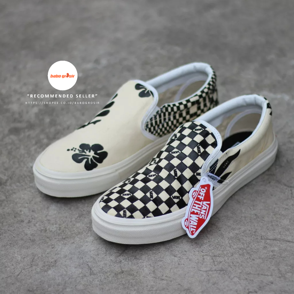 PROMO Sepatu Slip On Pria Wanita | Vans Slip On OG Mono X Porter Yoshida Checkerboard Cream Black Premium Quality Include Box, Upper Kanvas, Waffle DT Anti Slip, Tag Made in China, Harga Termurah